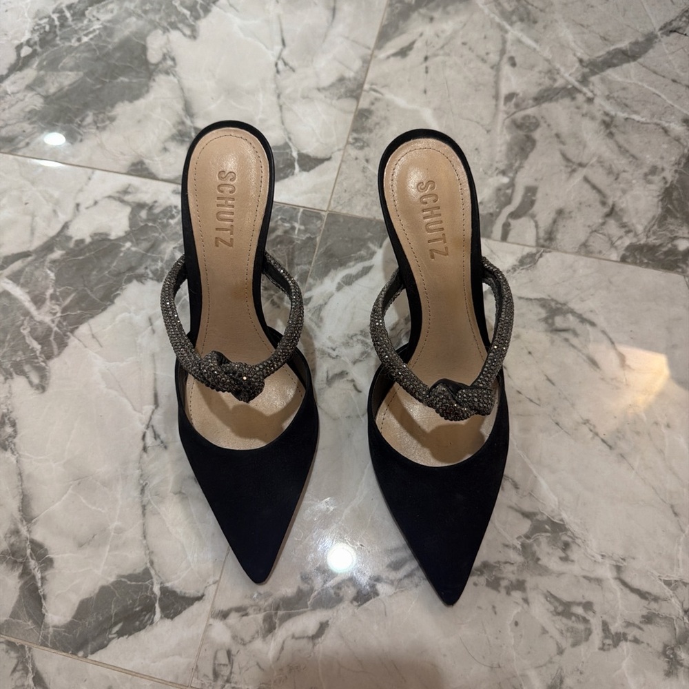 SCHUTZ Black Heels with Glittering Silver Detail